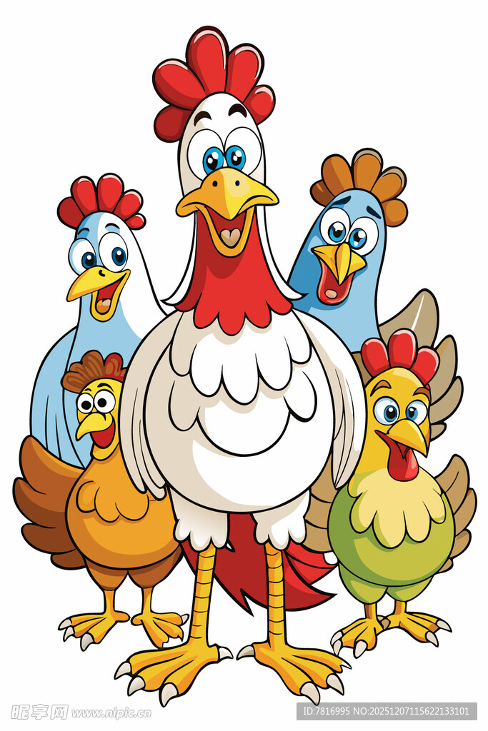 一群可爱的鸡家庭形象