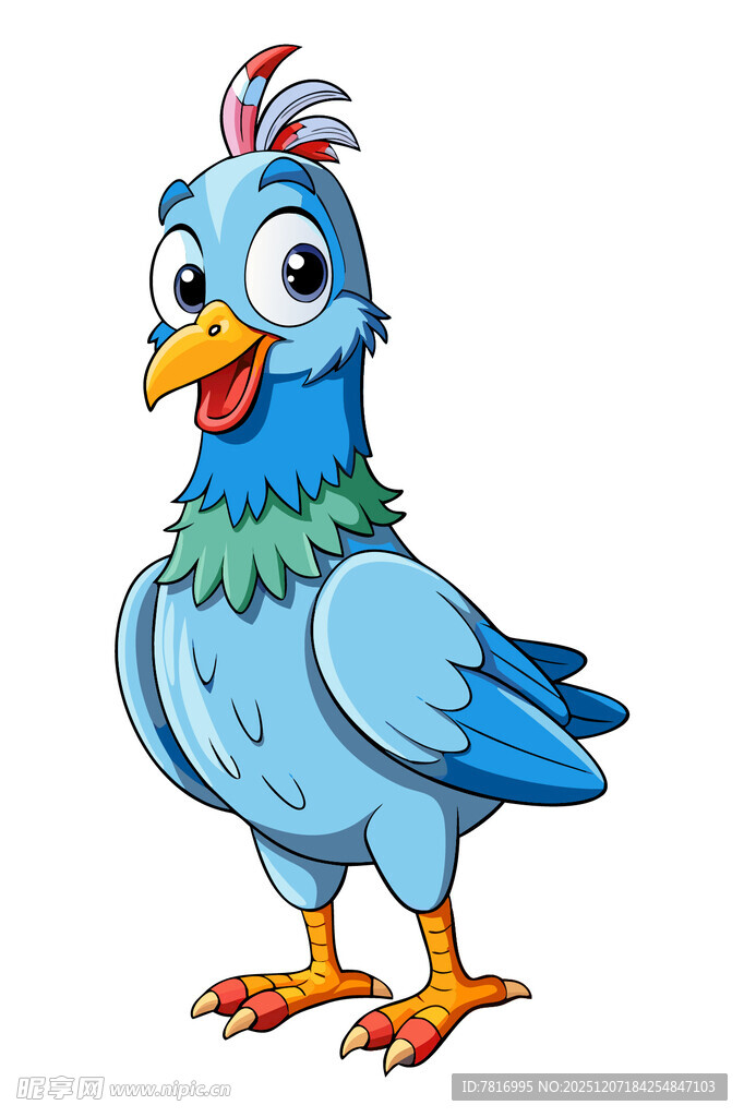 蓝色卡通公鸡形象