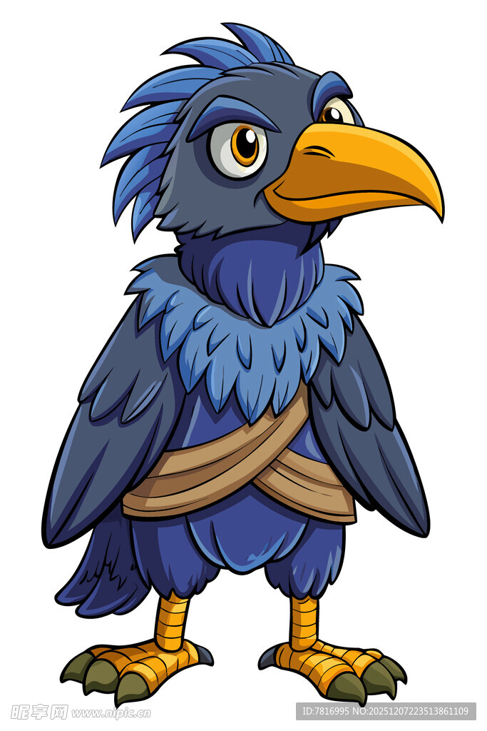 绑着绷带的蓝色卡通乌鸦