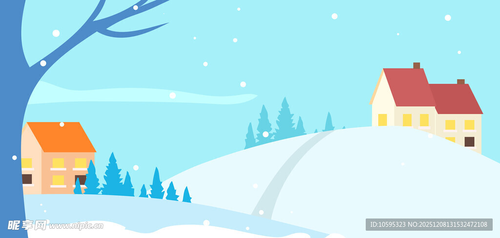 冬日雪景中的温馨村庄