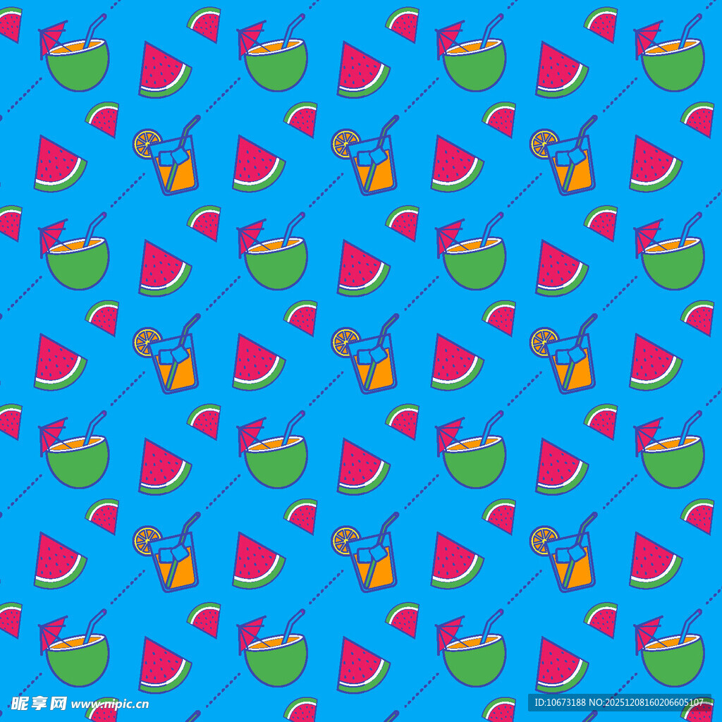蓝色背景西瓜图案无缝设计