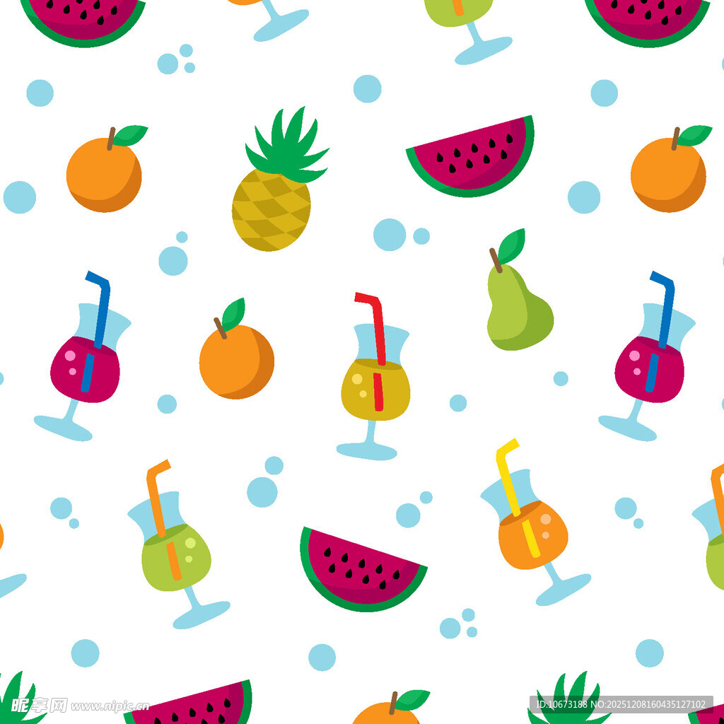 夏日水果与饮品无缝图案