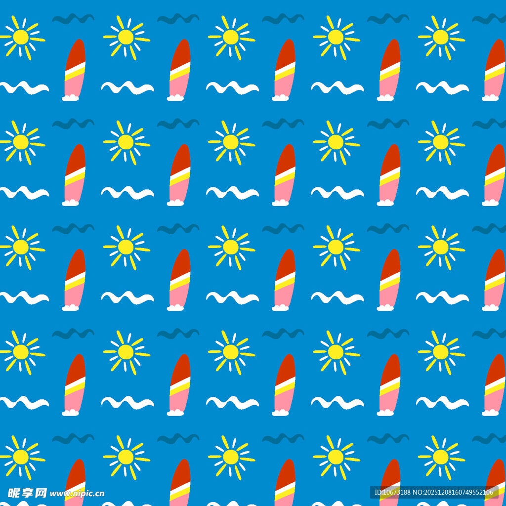 蓝色背景夏日元素无缝图案