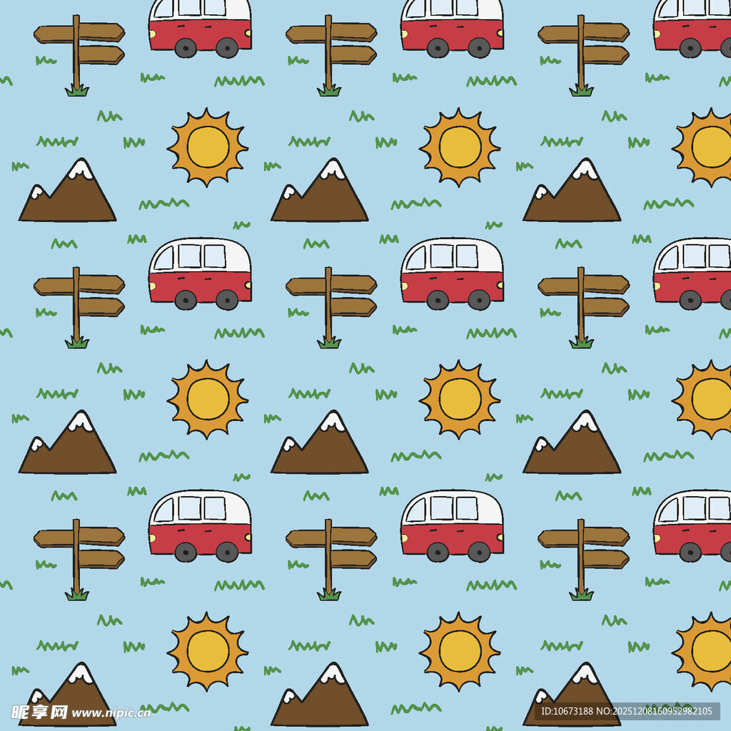 复古风旅行元素无缝图案