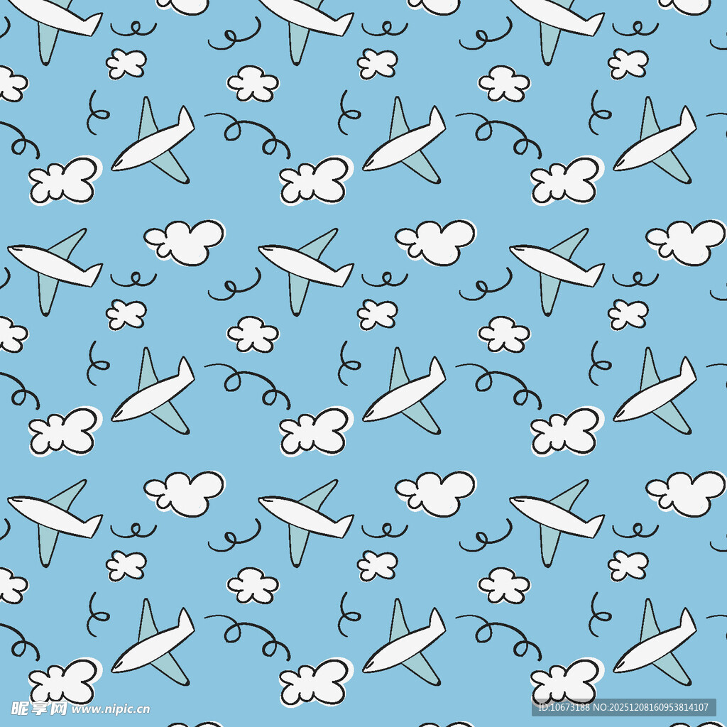 蓝色背景飞机云朵图案