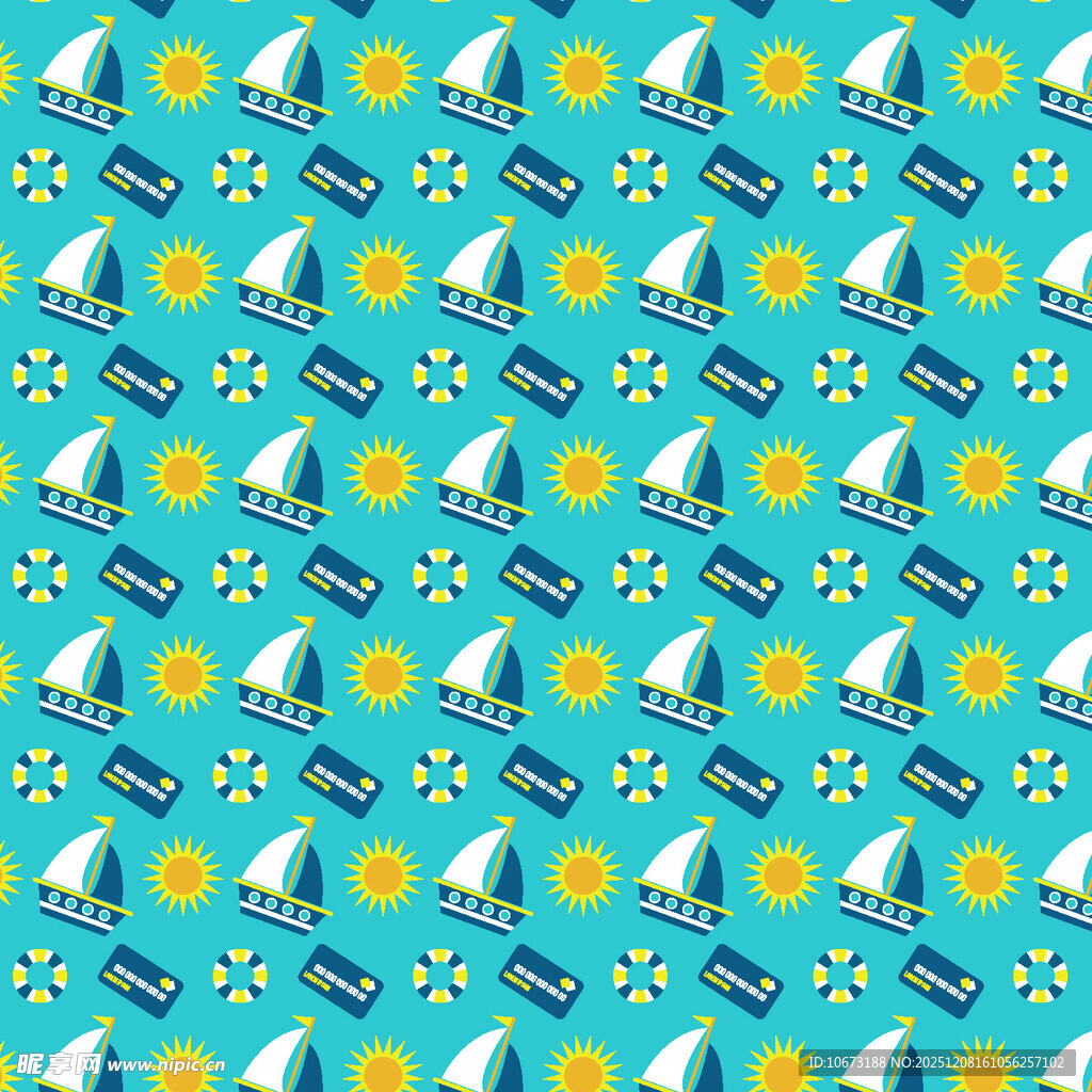 蓝色背景帆船图案设计