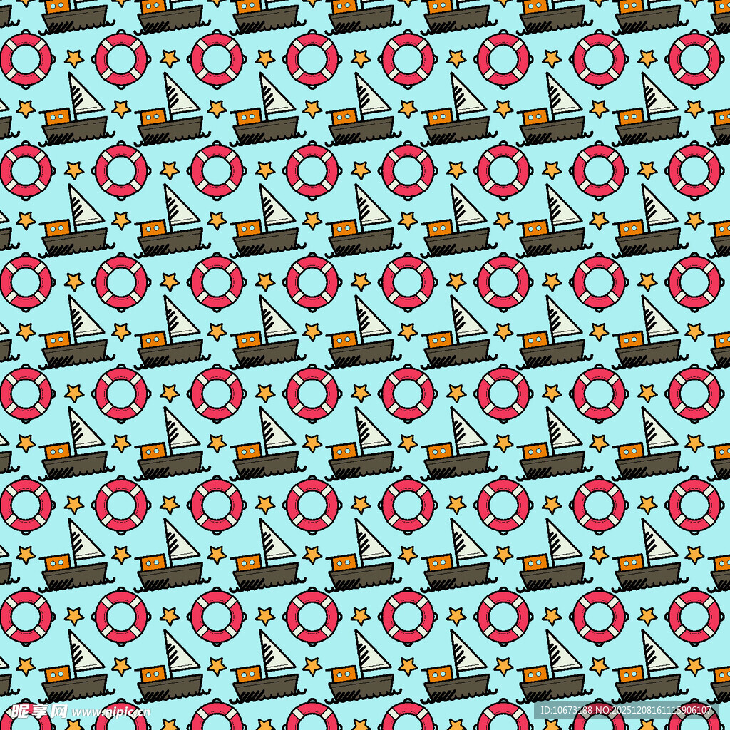 复古风轮船图案无缝背景