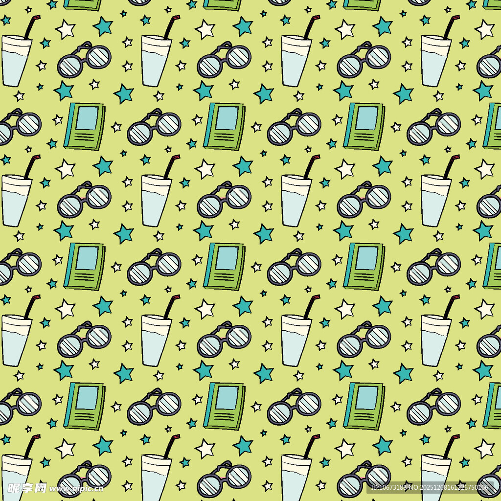 眼镜饮料图案的黄色背景图