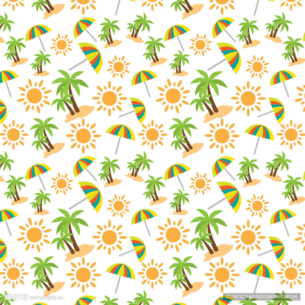 夏日海滩元素无缝图案