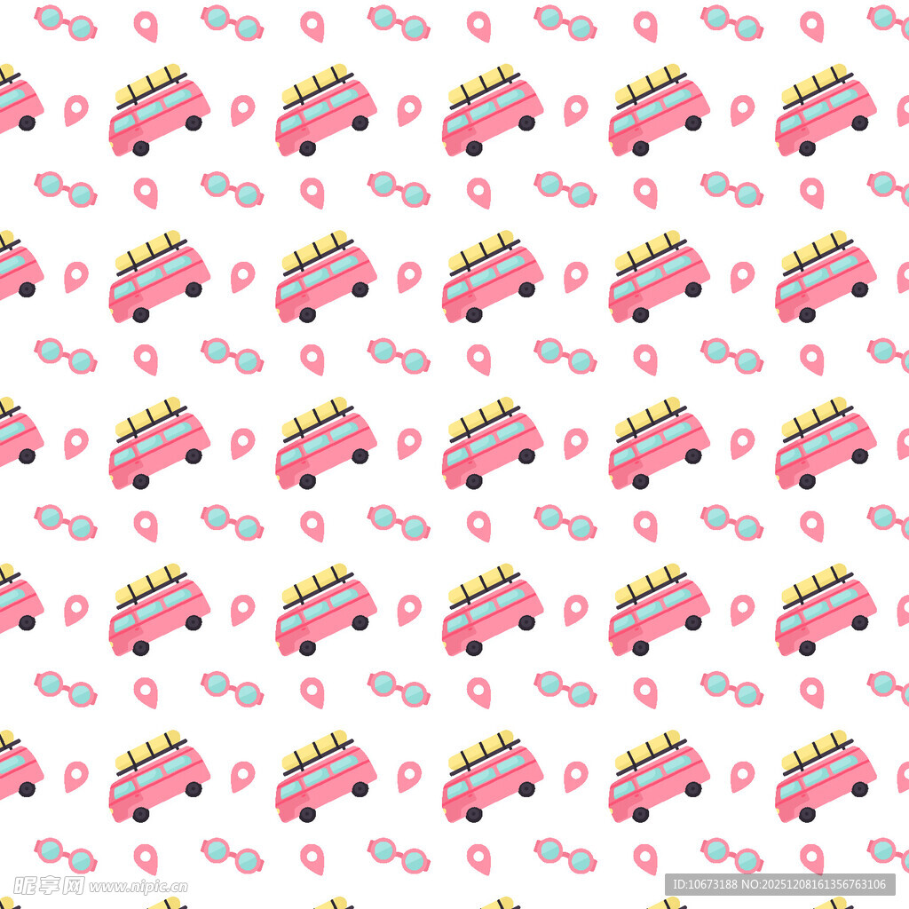 粉色卡通小车无缝图案
