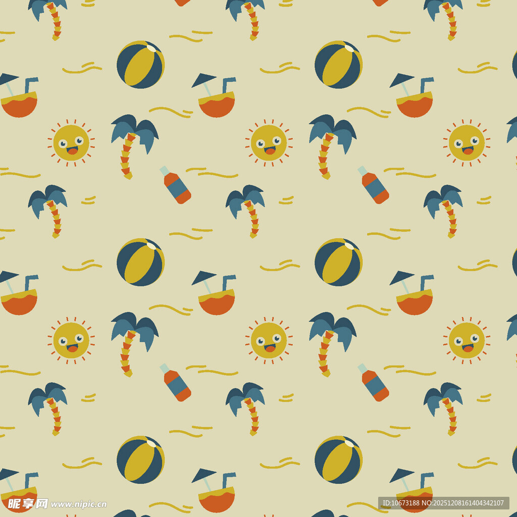 夏日海滩元素无缝图案