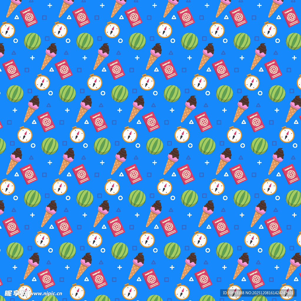 蓝色背景多彩图案无缝纹理