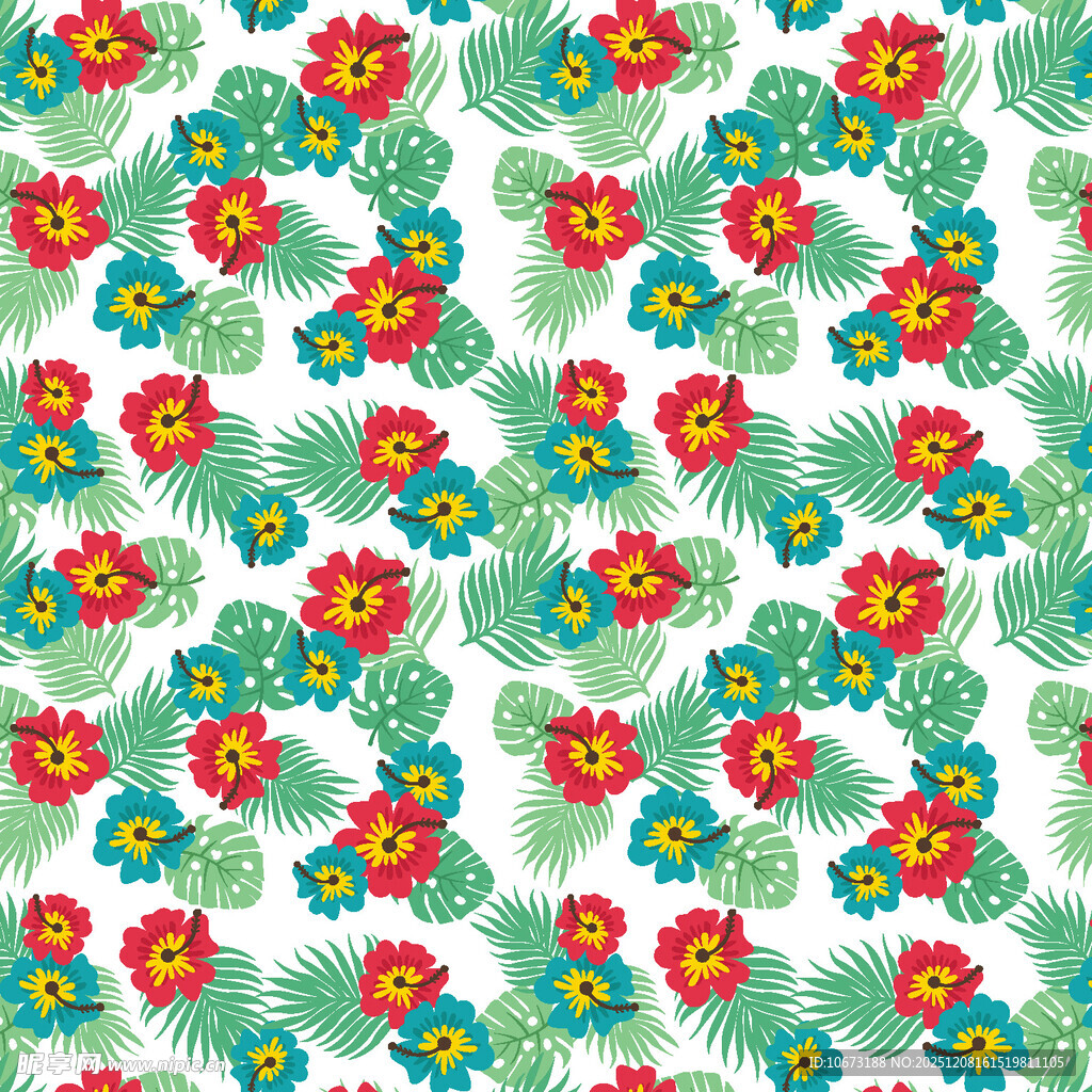 多彩花卉仙人掌图案背景