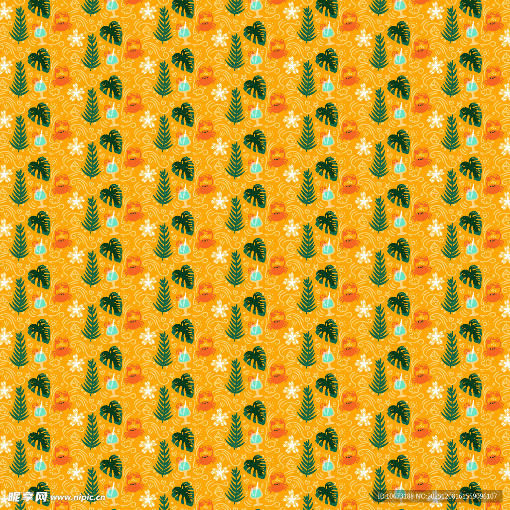 黄色底绿植图案纹理背景