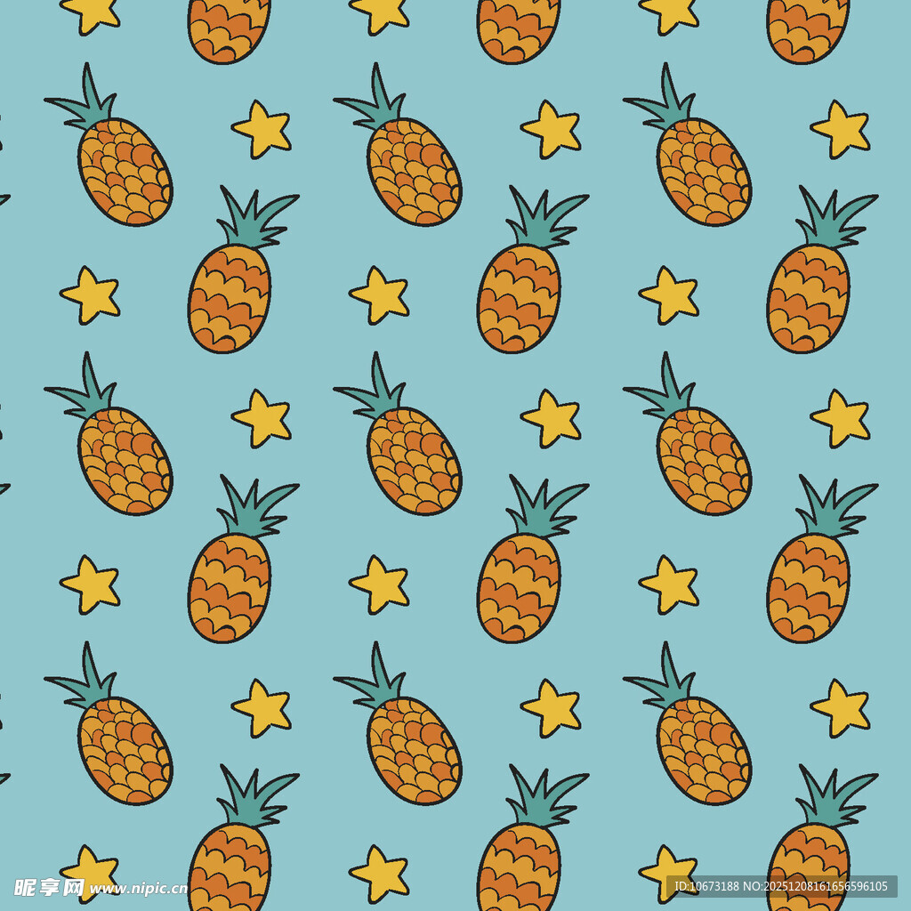菠萝星星图案的清新背景