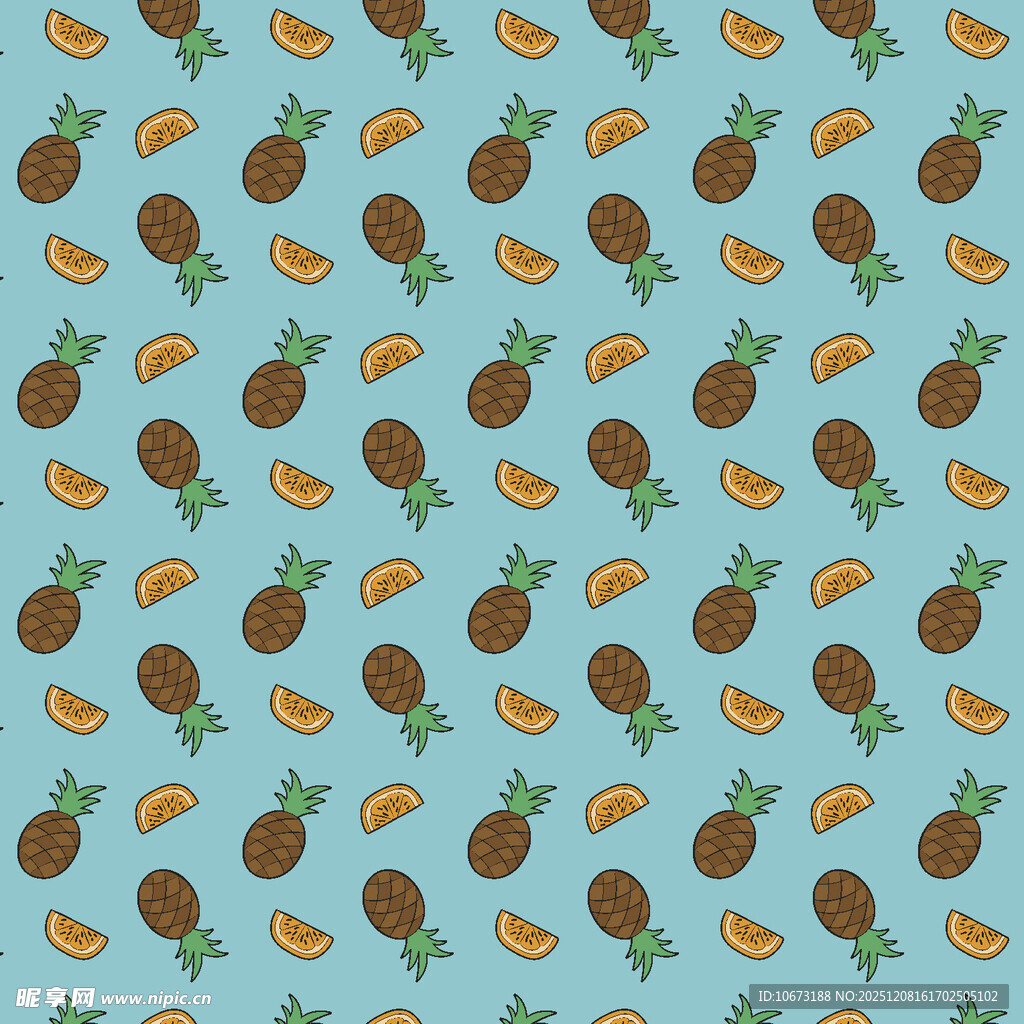 浅蓝色底热带水果图案