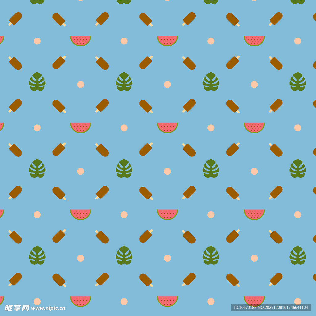 蓝色背景可爱小物无缝图案