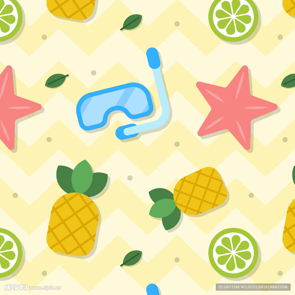 夏日海洋元素无缝图案