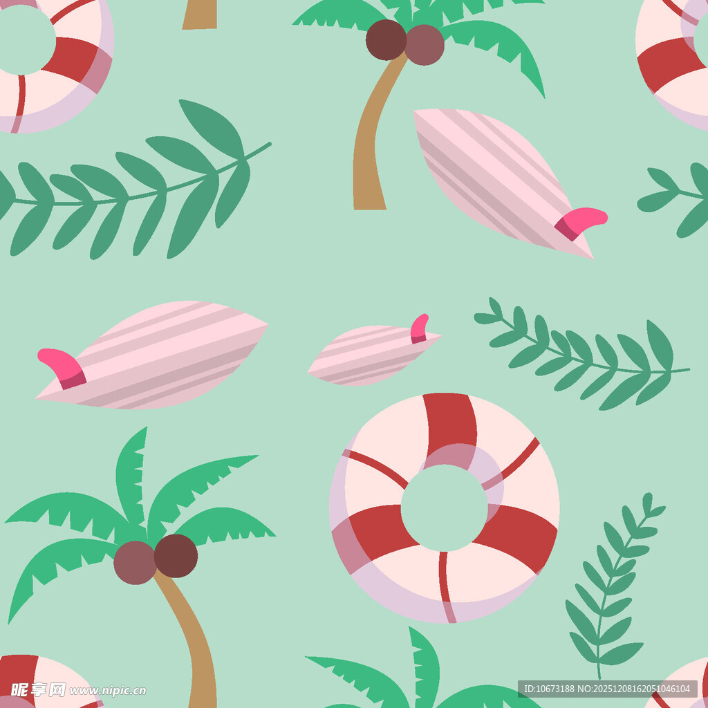 夏日海滩元素无缝图案