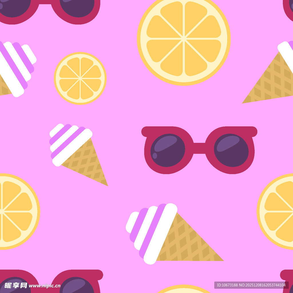 粉色背景的夏日元素图案