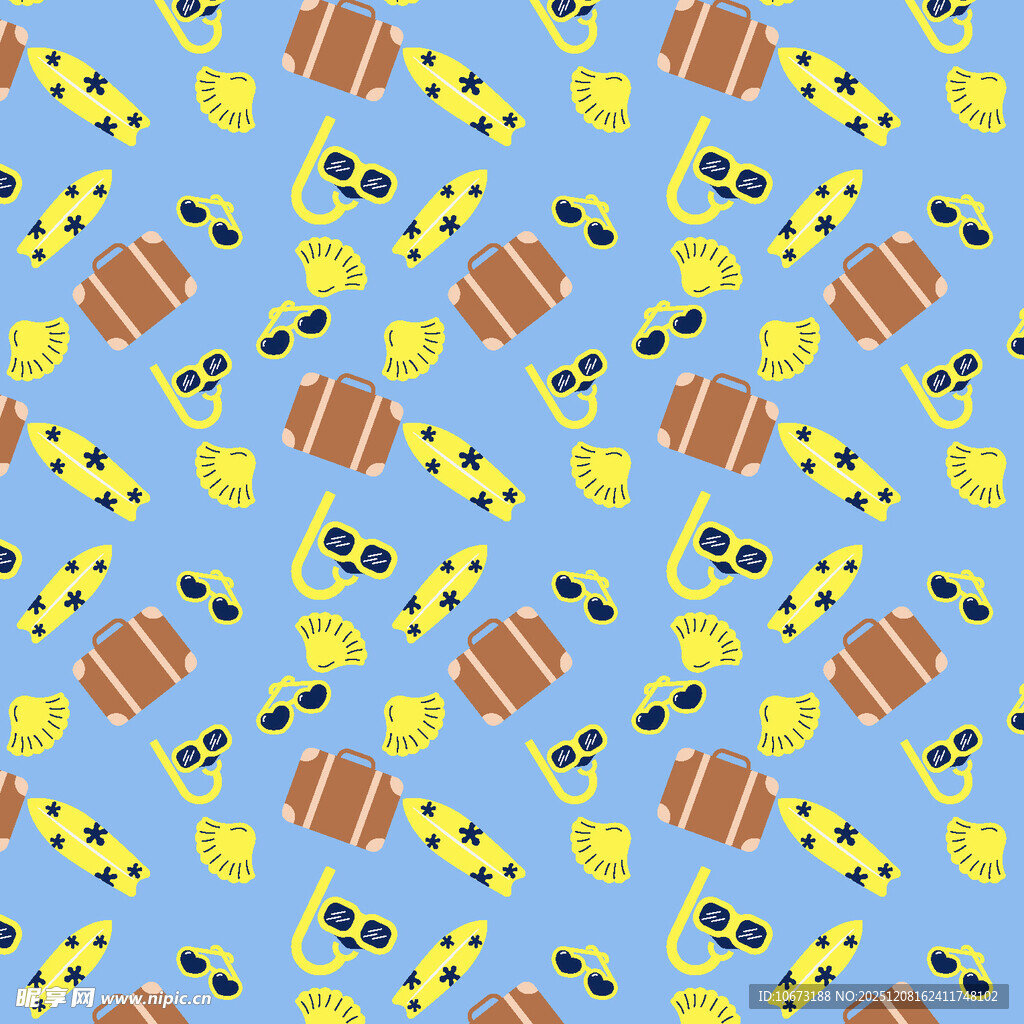 蓝色底卡通图案无缝背景