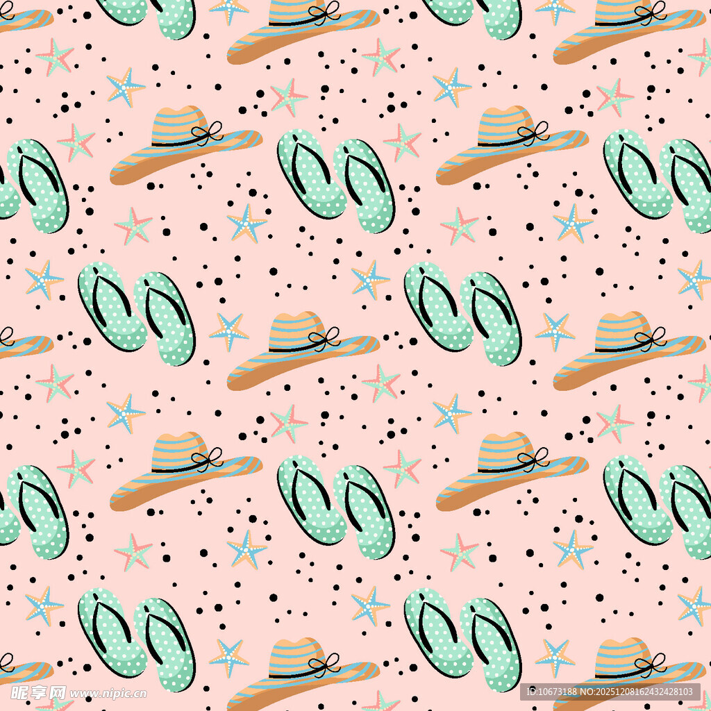 夏日沙滩元素无缝图案