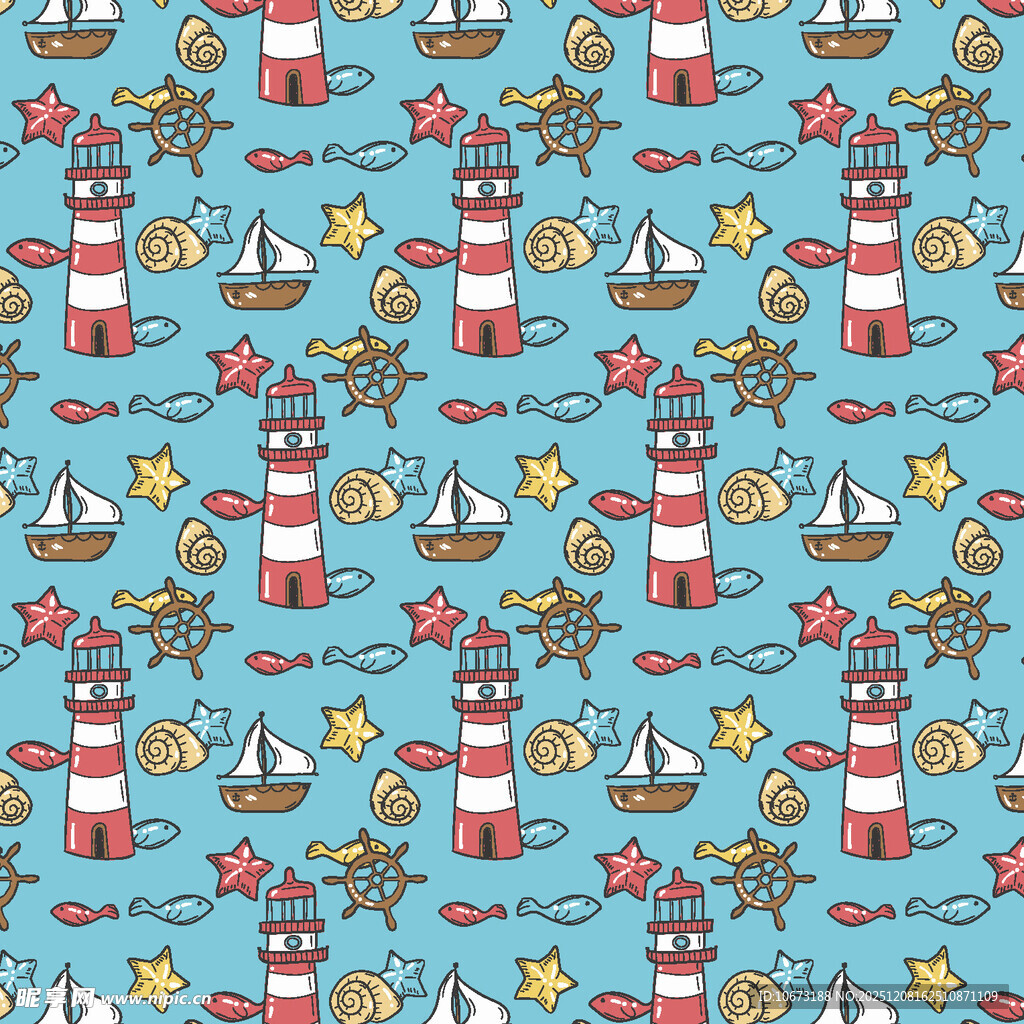 海洋元素航海风无缝图案