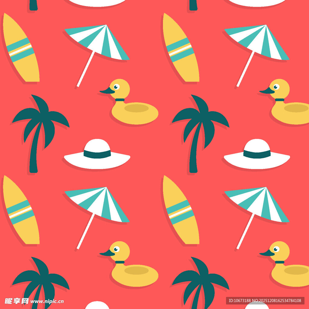 夏日海滩元素无缝图案