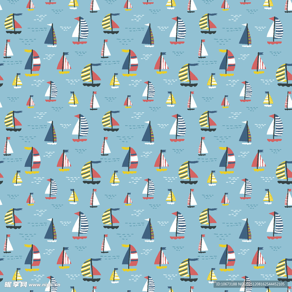 帆船图案的蓝色背景布料