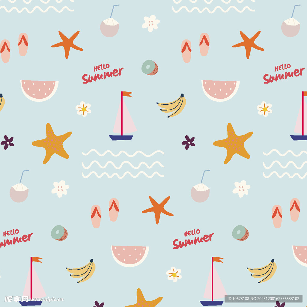 夏日海洋风水果图案背景