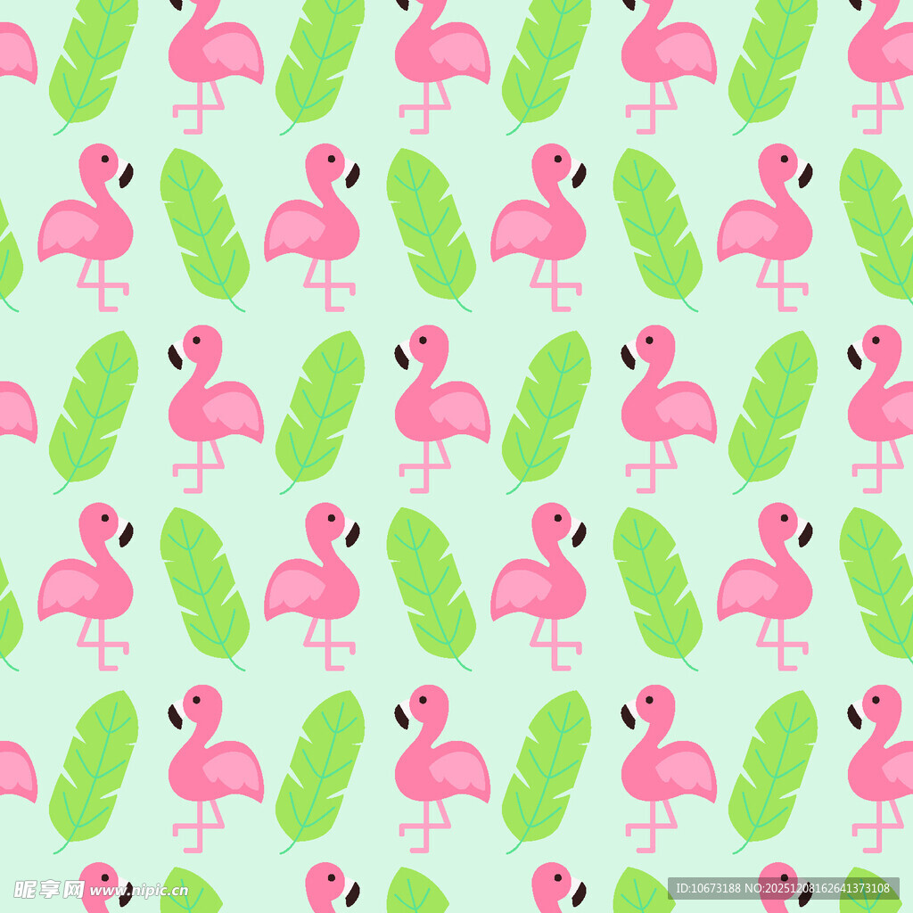 粉色火烈鸟与绿植图案