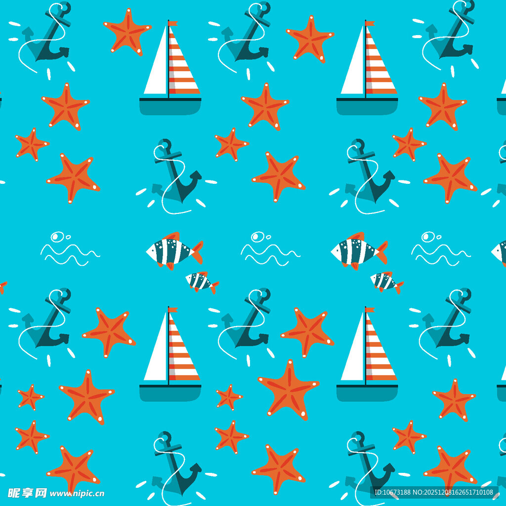 海洋主题帆船海星图案背景