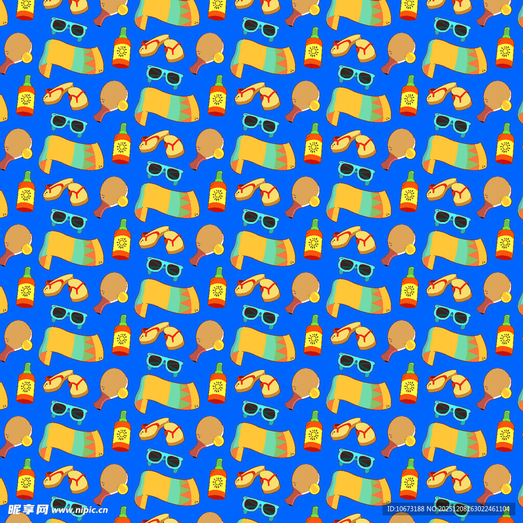 蓝色背景卡通图案无缝纹理