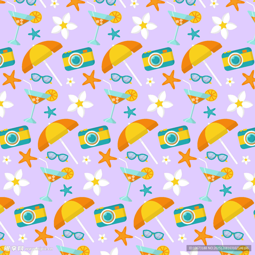 夏日海滩元素无缝图案