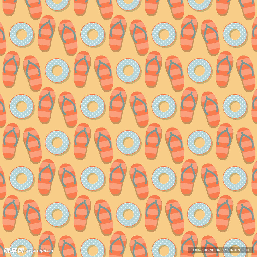 夏日拖鞋与救生圈图案背景