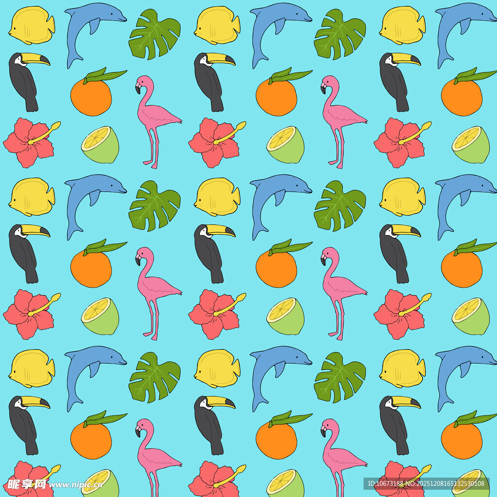 热带海洋动物花卉图案