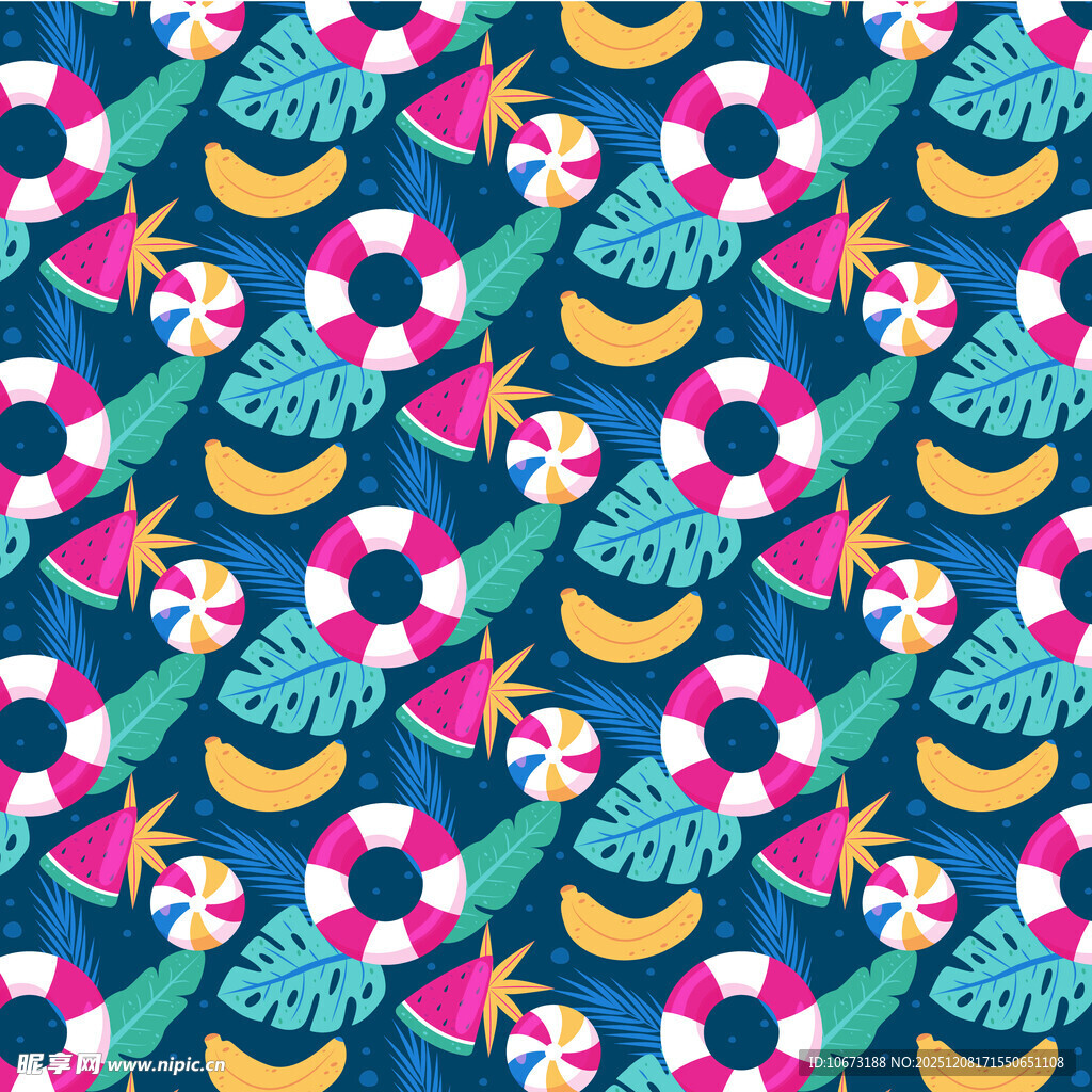 热带风水果泳圈图案背景
