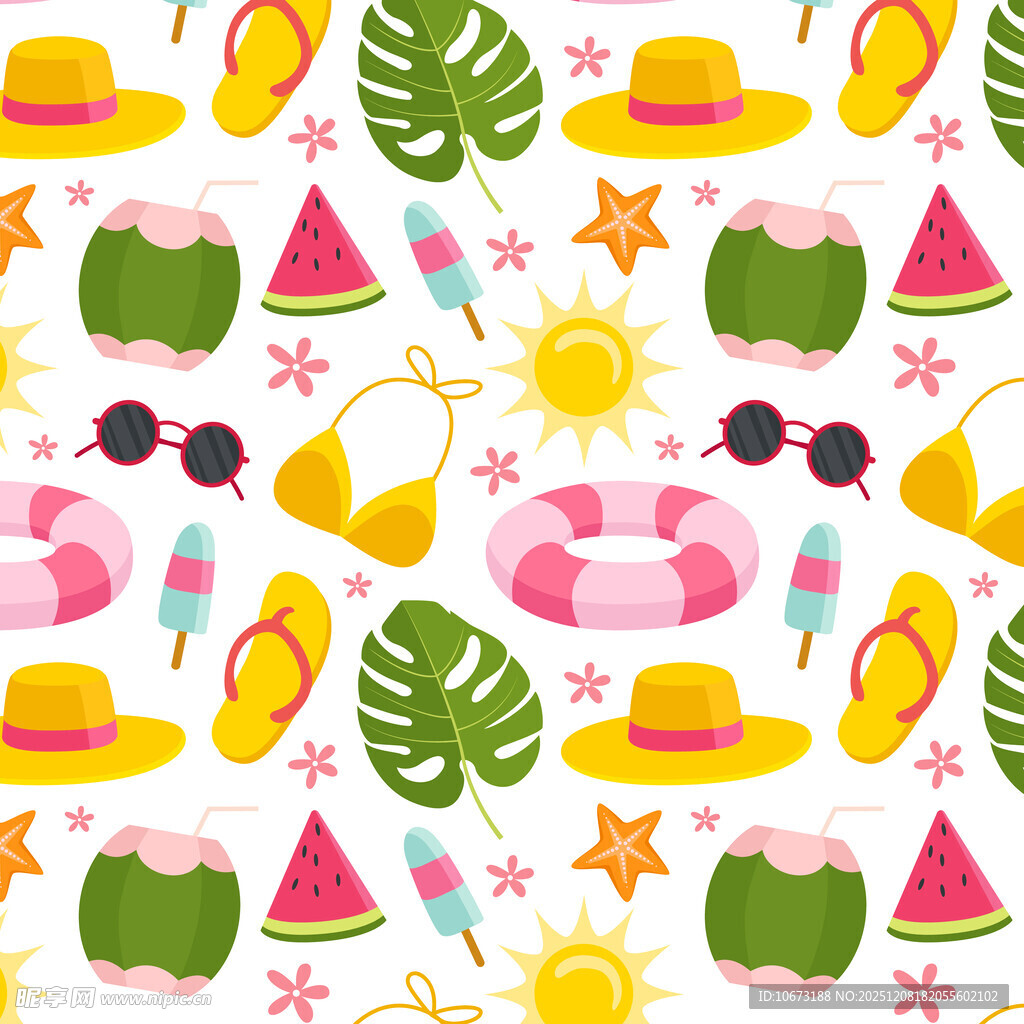 夏日度假元素无缝图案