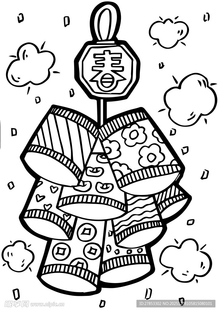 冬日围巾挂饰黑白插画