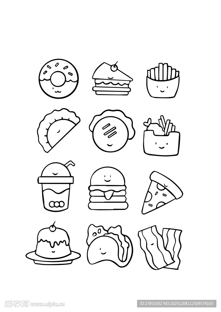 手绘快餐食品图标集