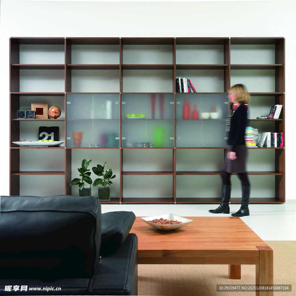 现代简约风格客厅书架场景