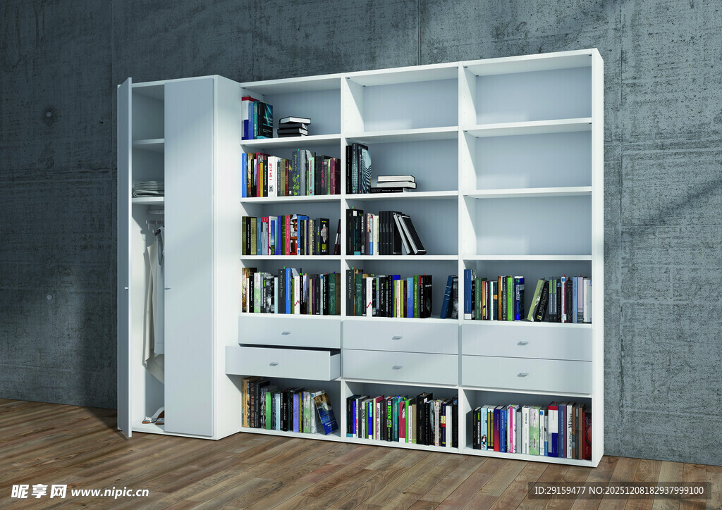 简约白色书架书籍满架