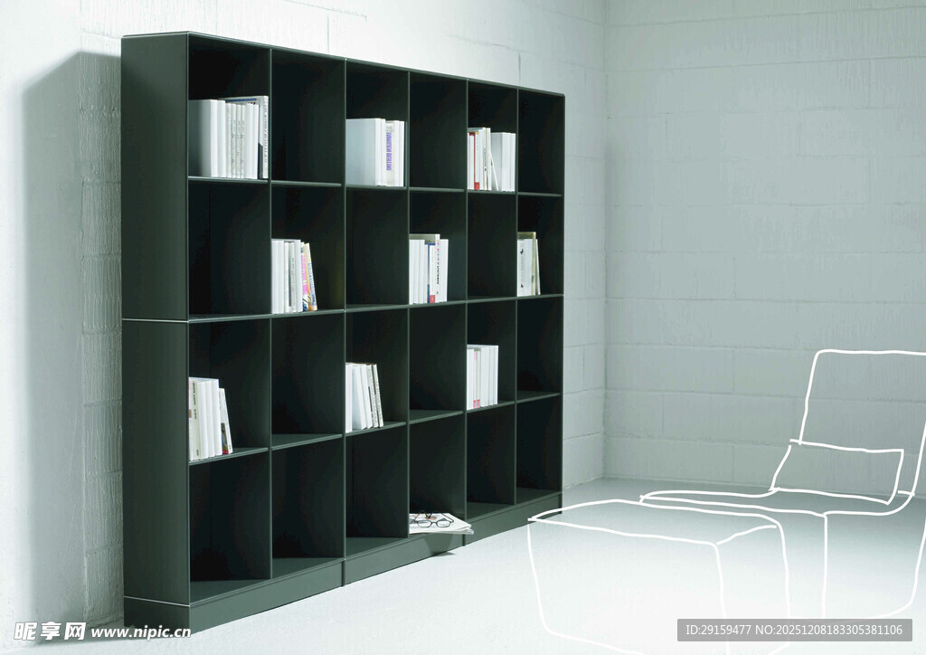 简约黑色书架现代书房风