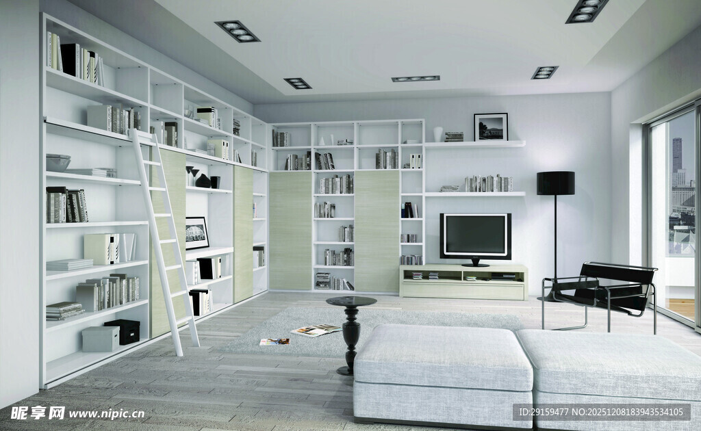 现代简约风开放式书房客厅