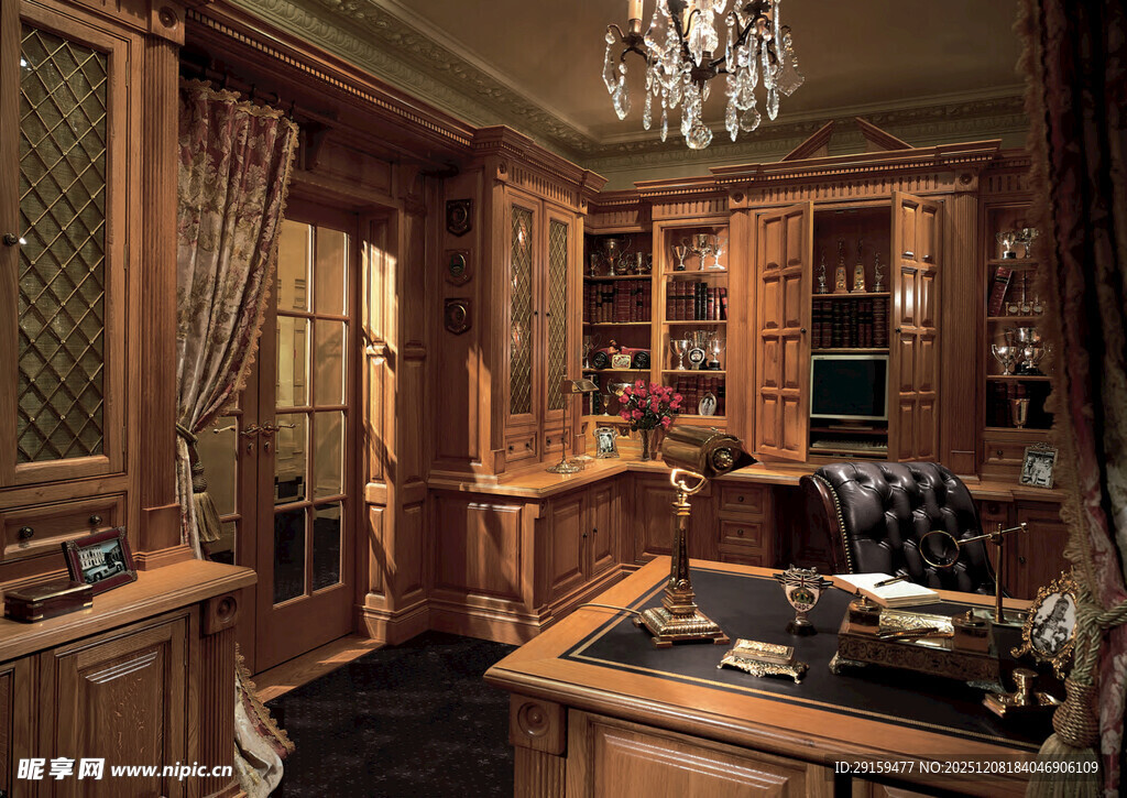 豪华木质厨房室内景观