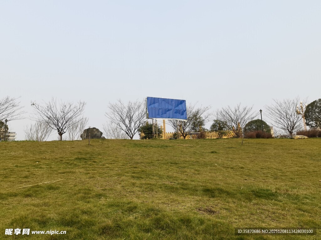 草地上的蓝色小屋