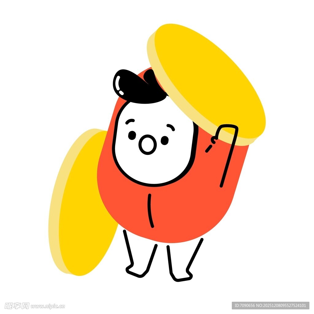 可爱卡通形象撑黄色雨伞