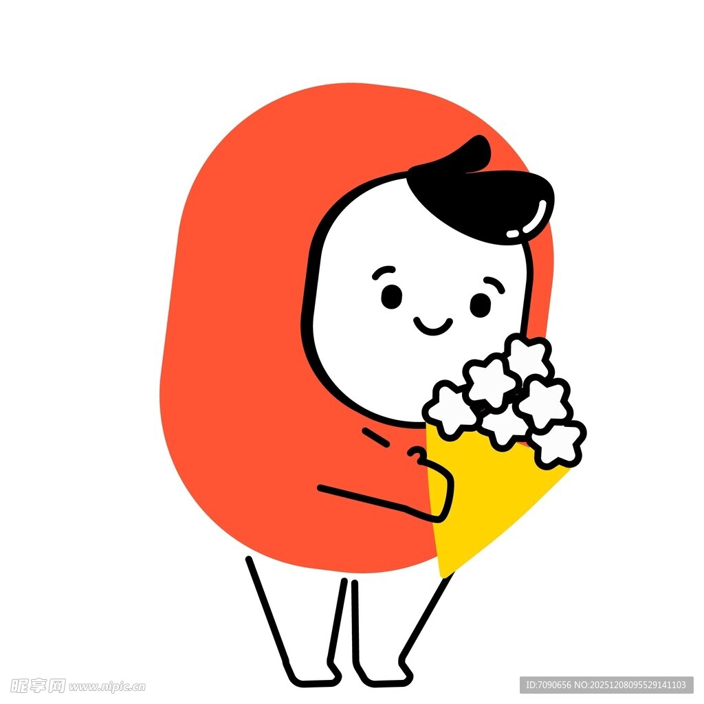 抱爆米花的卡通小人