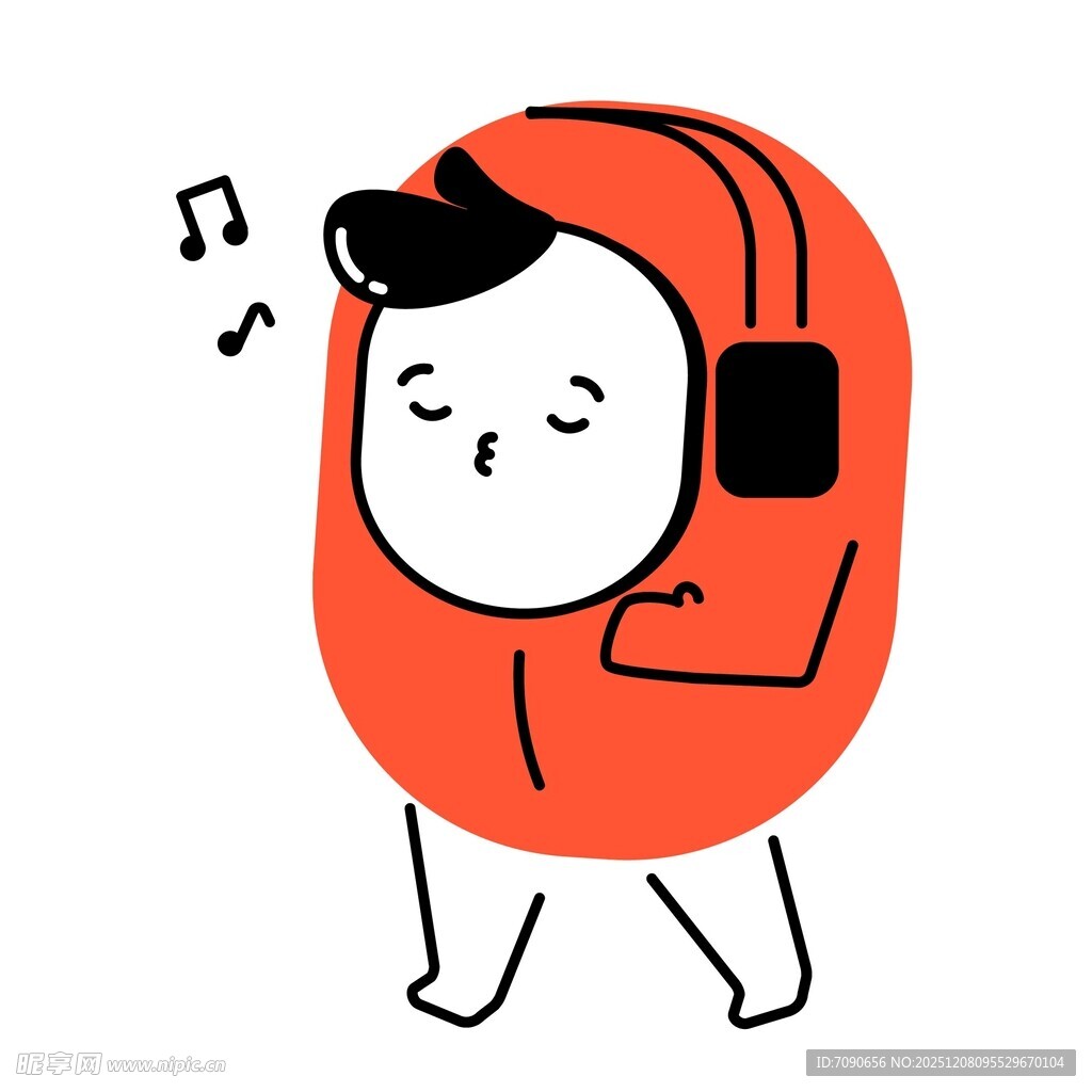 戴耳机听歌的卡通小人