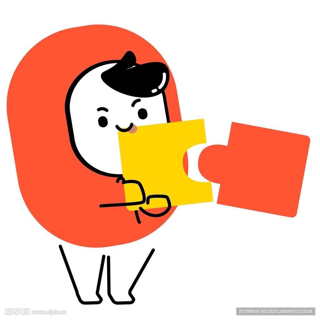 卡通人物拼接黄色拼图块